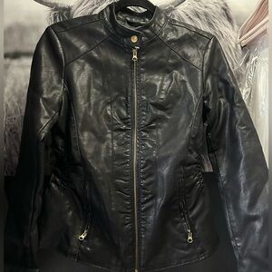 Baccini Black Faux Leather Zip-Front Jacket